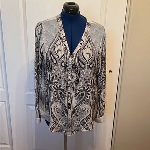 Rose & Olive Black and White Paisley Blouse